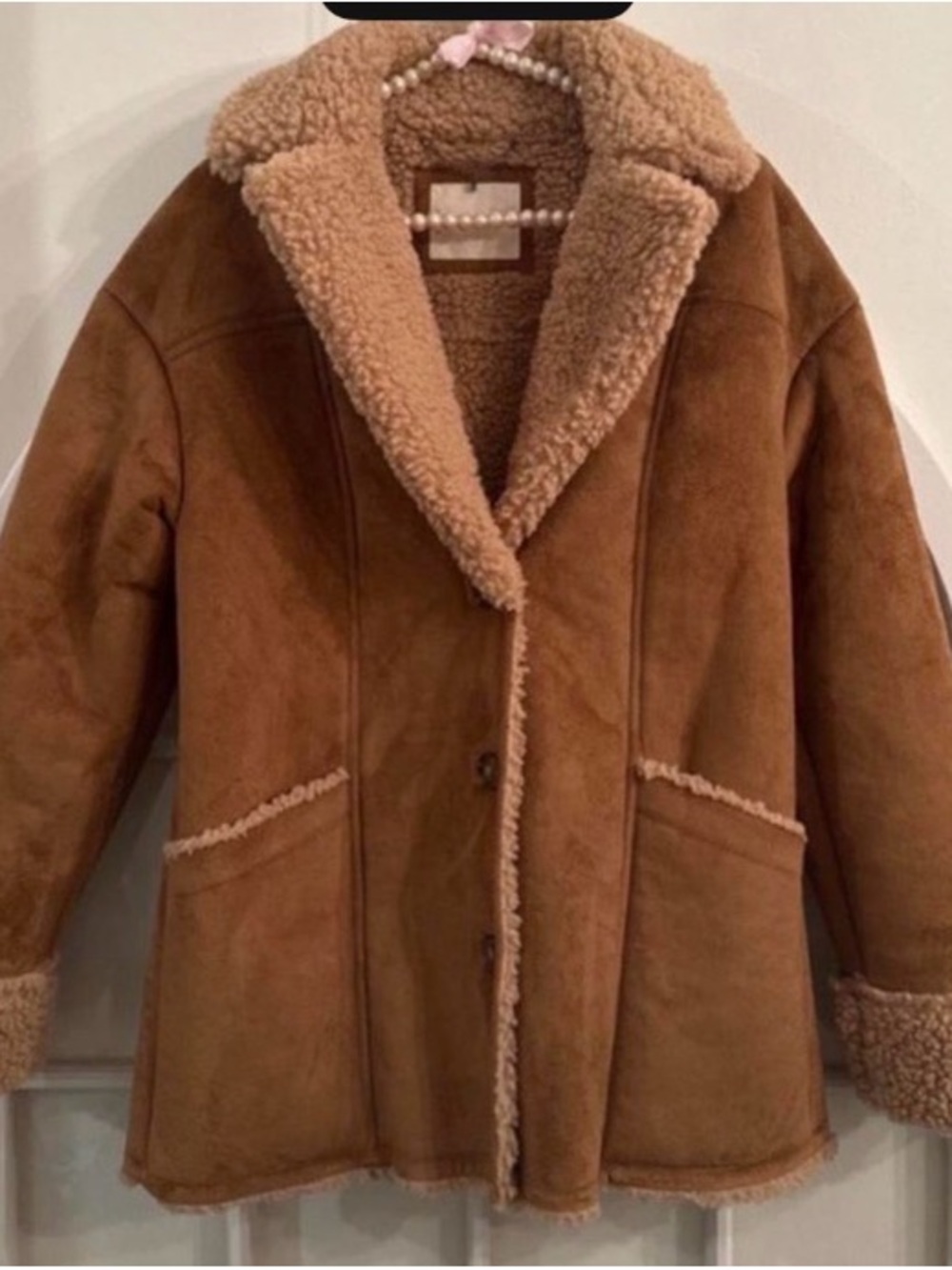 Lucky Brand Faux Shearling Suede Penny Lane Coat Tan XS